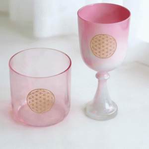 dreamy iridescent pink flower of life crystal singing bowl