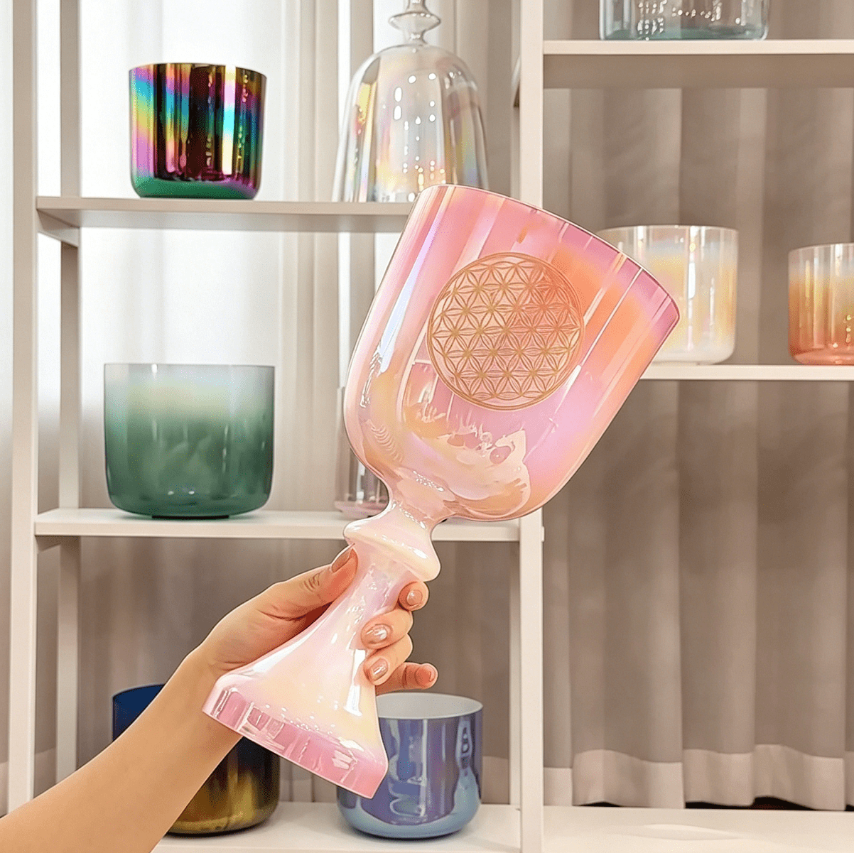 dreamy iridescent pink flower of life crystal singing bowl dreamy iridescent pink flower of life crystal singing bowl