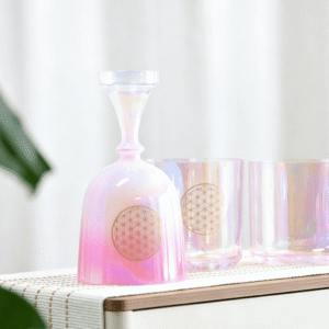 dreamy iridescent pink flower of life crystal singing bowl