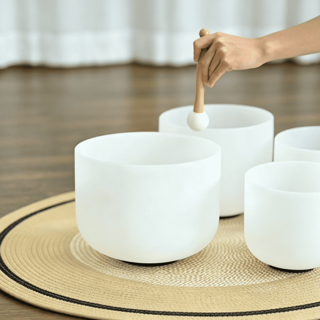 frosted white crystal singing bowls