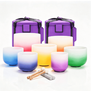 rainbow colore frosted crystal singing bowls