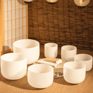7 pcs frosted white crystal singing bowl set